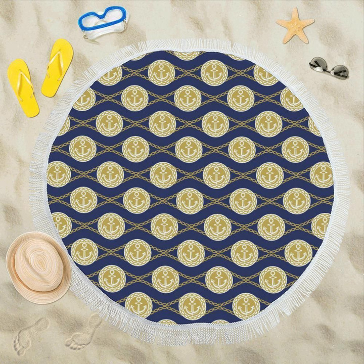 Anchor Cirlce Luxury Pattern Round Beach Towel