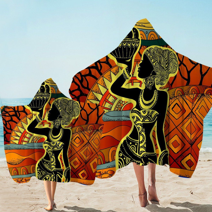 Basket Of Lady African With Texture Pattern Printed Hooded Towel
