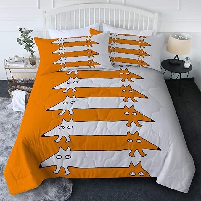 Fox Pencil Orange And White Duvet Cover Bedding Set