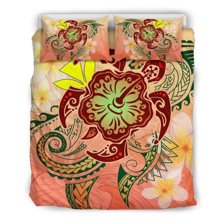 Hawaii Turtle Kanaka Plumeria Hibiscus Kity Style Duvet Cover Bedding Set