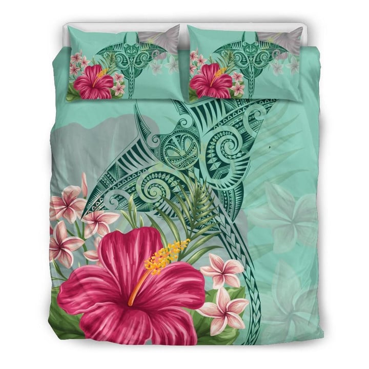 Hawaii Manta Ray Tropical Hibiscus Plumeria Duvet Cover Bedding Set
