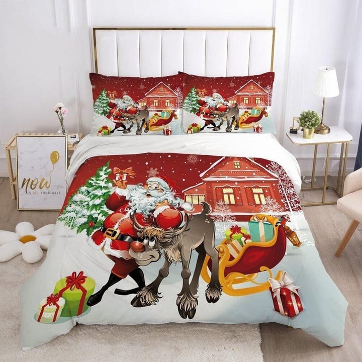Christmas Day Santa Red Duvet Cover Bedding Set