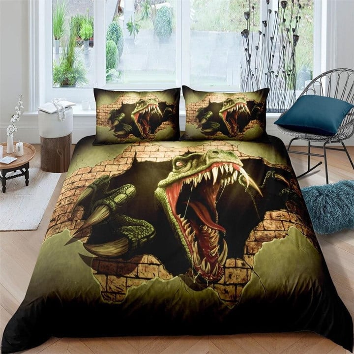 3d Dinosaur Roar Break Wall Duvet Cover Bedding Set