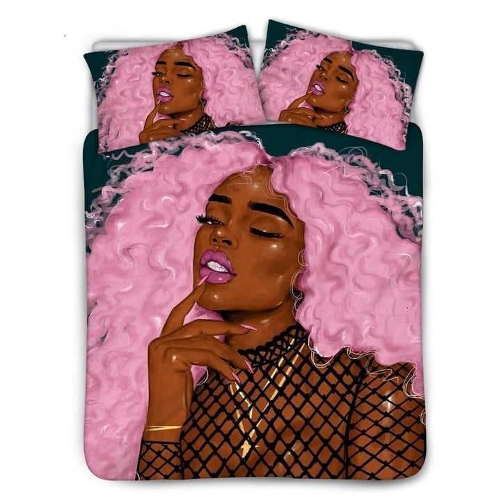 African With Pink Hair Duvet Cover Bedding Set