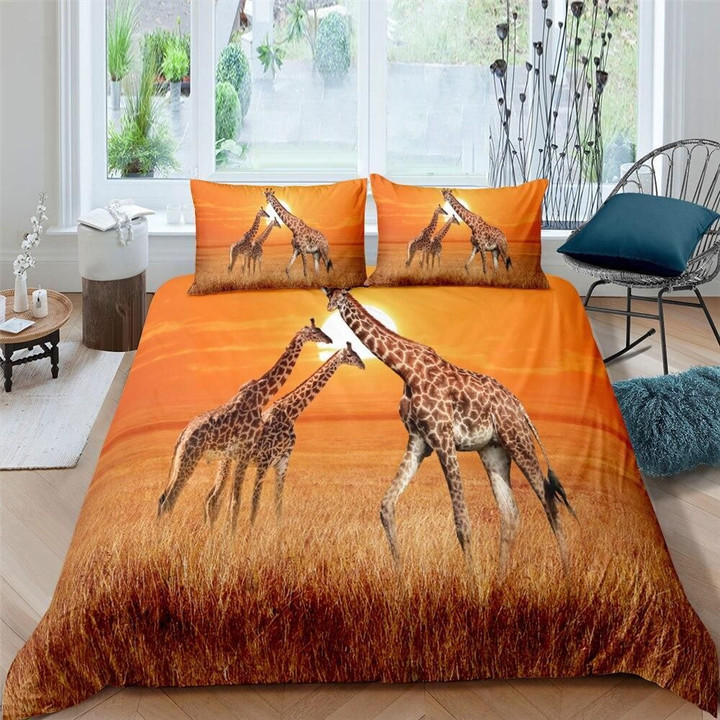 3d Giraffes Sunset Wild Life Duvet Cover Bedding Set