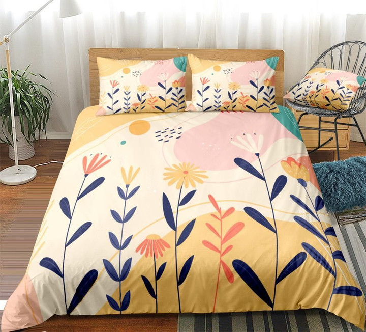 Cartoon Sunflower Background Duvet Cover Bedding Set