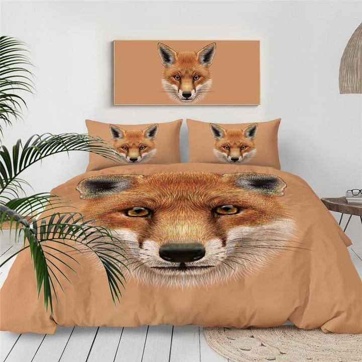 Fox Face Beige Background Duvet Cover Bedding Set
