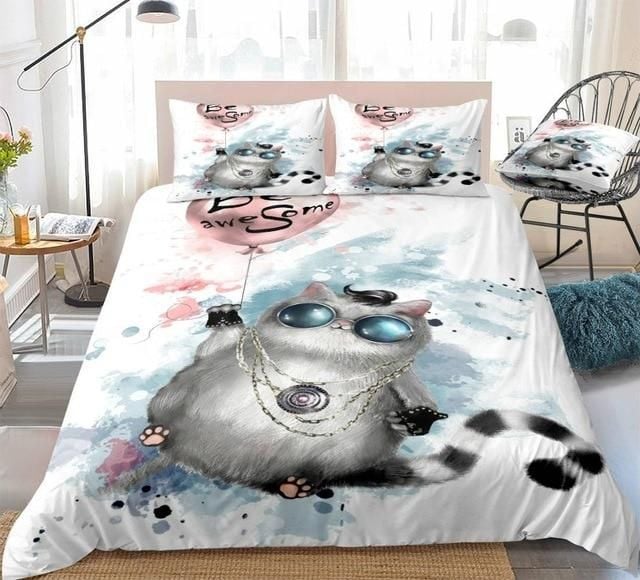 Cute Fat Cat With Round Glasses Duvet Cover Bedding Set