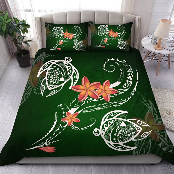 Hawaii Turtle Plumeria Polynesian Luck Style Duvet Cover Bedding Set