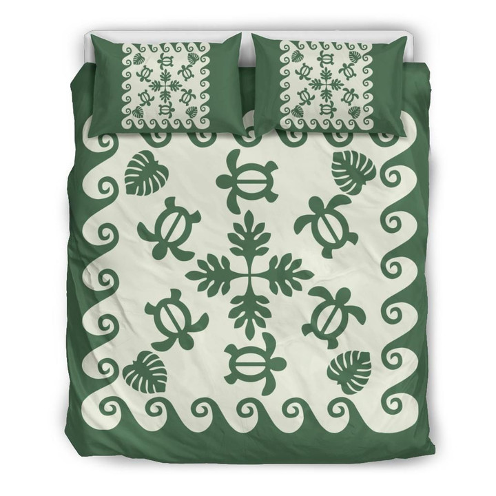 Tropical Turtle Pattern Green White Duvet Cover Bedding Set