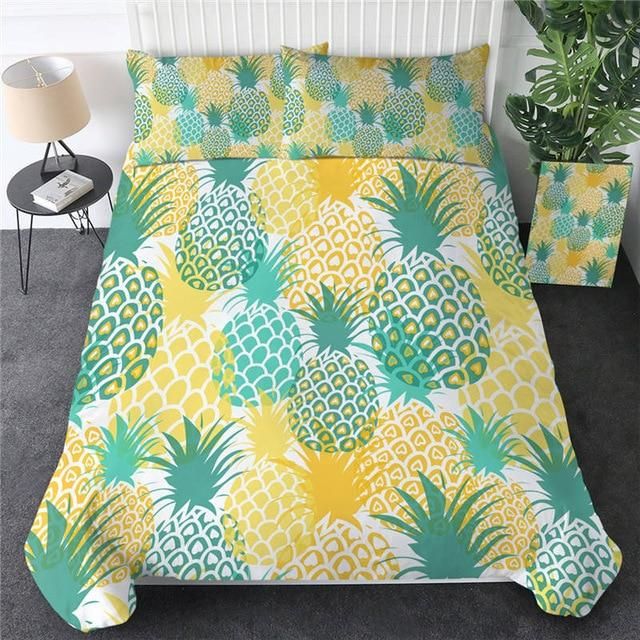 Pineapple Tropical Palm Leave Duvet Cover Bedding Set