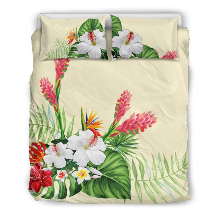 Hawaiian Tropical Wonderful Hibiscus Plumeria Strelitzia Duvet Cover Bedding Set