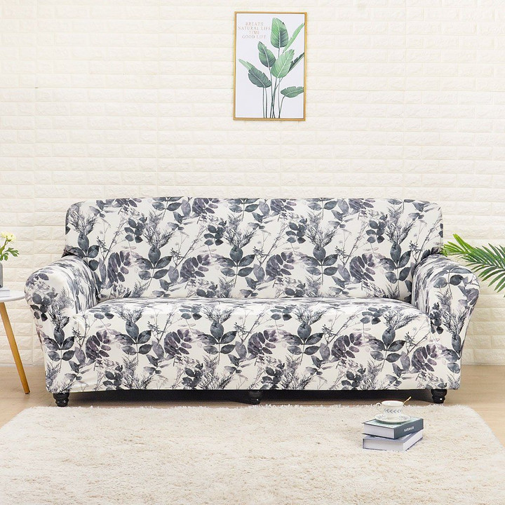 Black Leaf White Art Pattern Sofa Couch Cover