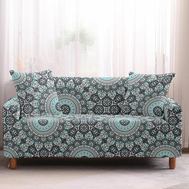 Nabah Mandala Grey And Blue Background Sofa Couch Cover