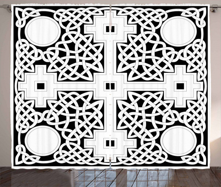 Everlasting Celtic Knot Black And White Pattern Window Curtain Door Curtain