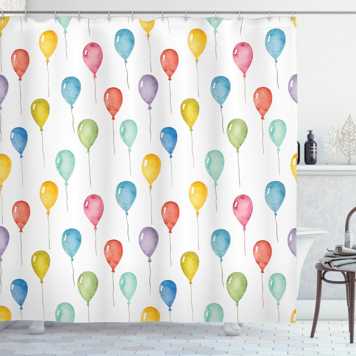 Colorful Balloons White Background Shower Curtain Home Decor