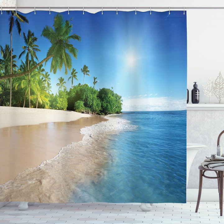 Sunny Ocean Palm Trees Pattern Printed Shower Curtain
