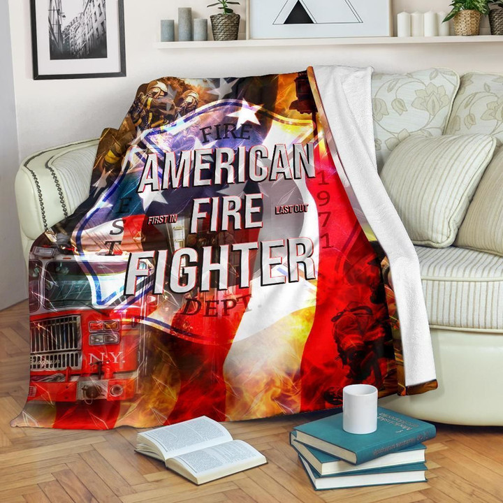 Gift For American Firefighter Printed Sherpa Fleece Blanket