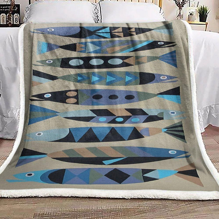 Thin Fish Circle Triangle Unique Pattern Printed Sherpa Fleece Blanket