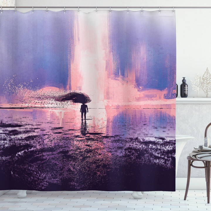 Girl In Wind Composition Shower Curtain Home Decor