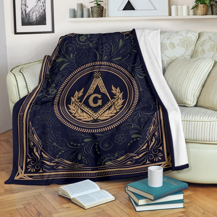 Freemason Gold And Black Printed Sherpa Fleece Blanket