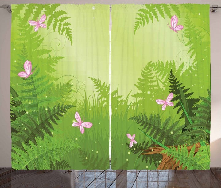 Cartoon Woodland Pink Butterfly Pattern Window Curtain Door Curtain