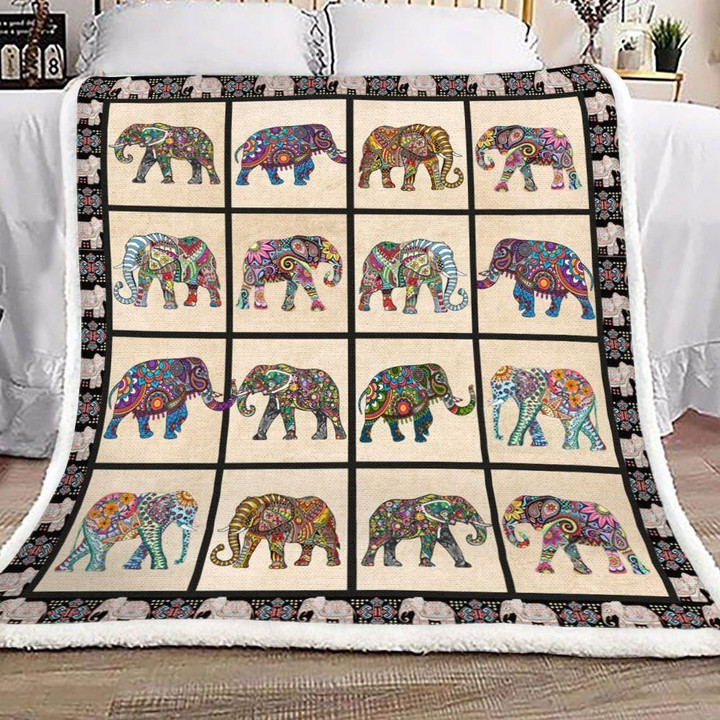 Textured Elephant Taupe Background Printed Sherpa Fleece Blanket
