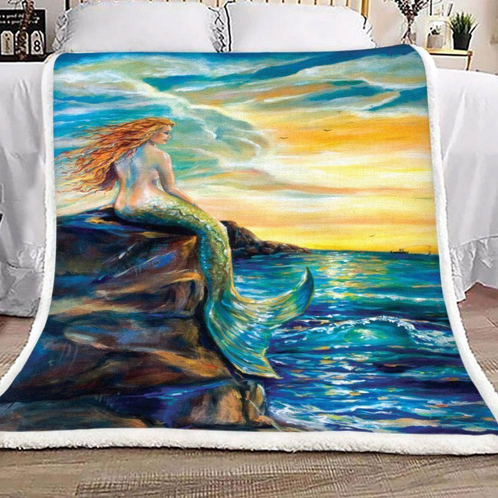 Mermaid At Sunset Background Printed Sherpa Fleece Blanket