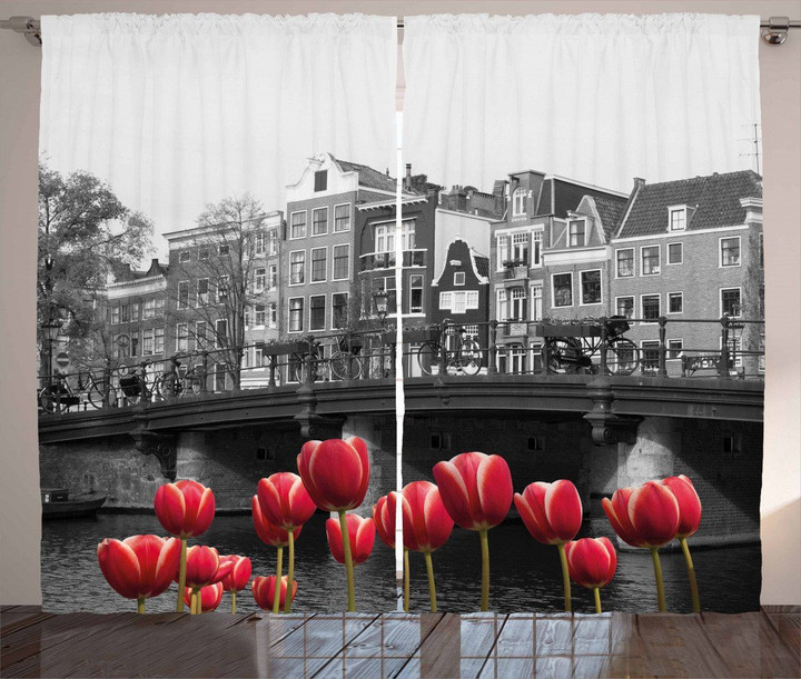 Amsterdam Canal Tulip Flower Pattern Window Curtain Door Curtain