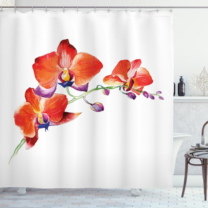 Orchid Branch Blooms In White Shower Curtain Home Decor