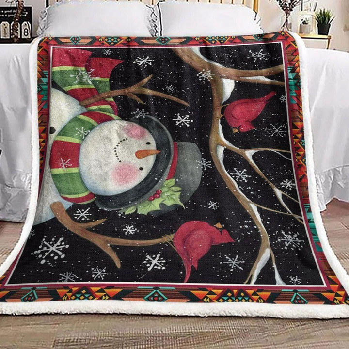Snowman And Two Cardinals Printed Sherpa Fleece Blanket