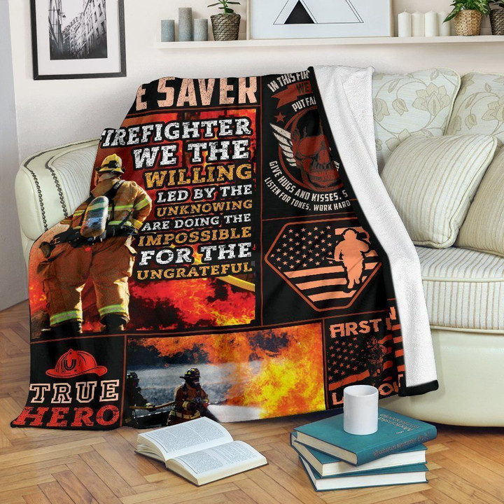Firefighter True Hero Background Printed Sherpa Fleece Blanket