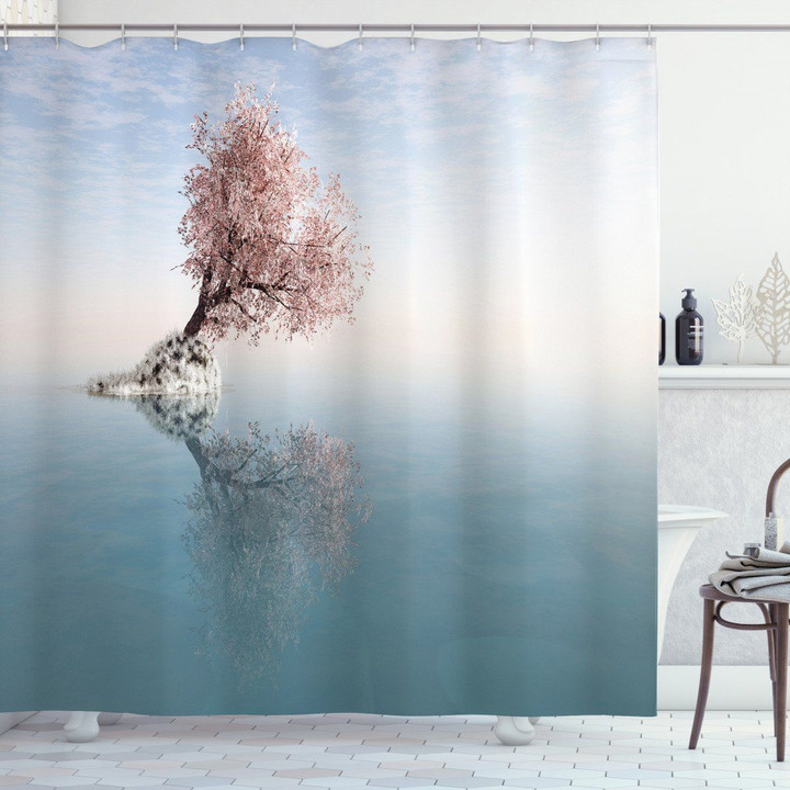 Lonely Tree In Water Scenery Shower Curtain Home Decor