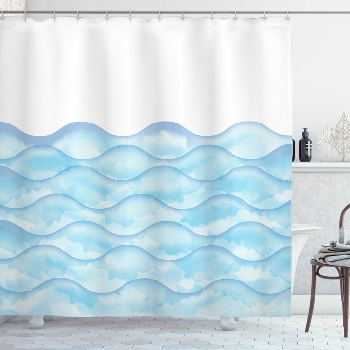 Sea Ocean Waves Art Blue Pattern Printed Shower Curtain