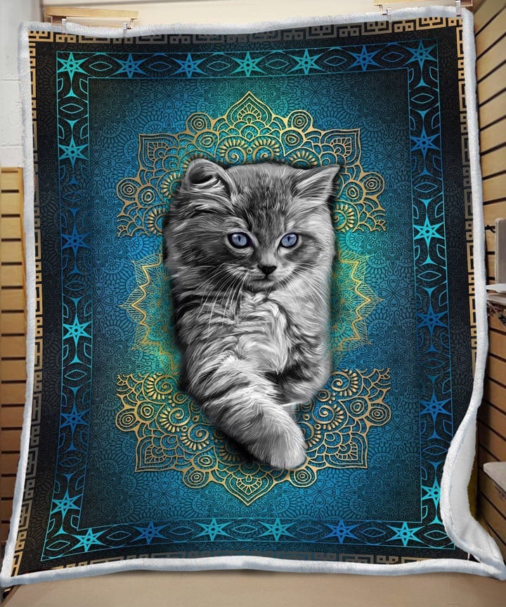 Grey Cat Unique Pattern Printed Sherpa Fleece Blanket