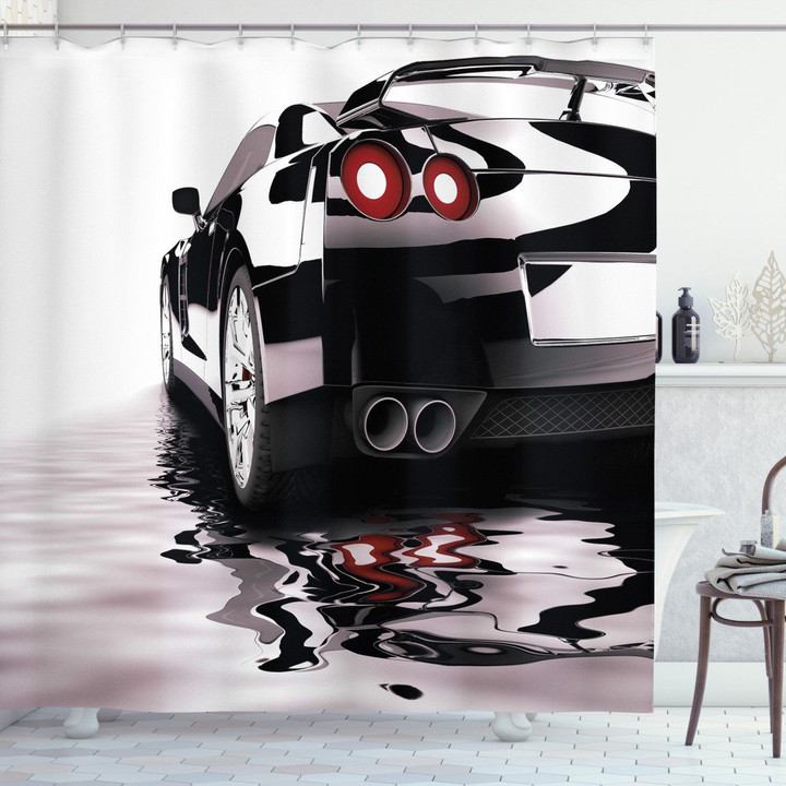 Modern Black Vehicle Style Car Pattern Printed Shower Curtain
