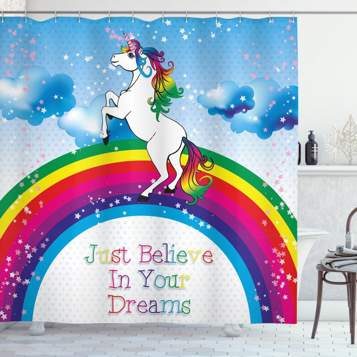 Unicorn Rainbow Fantasy Rainbow Pattern Printed Shower Curtain