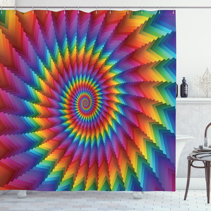 Vibrant Rainbow Spiral Tye Die Shower Curtain Home Decor