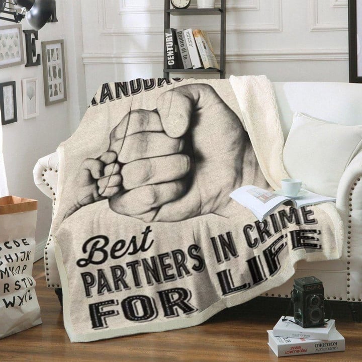Grandpa  Best Partners In Crime Hands Pattern Printed Sherpa Fleece Blanket