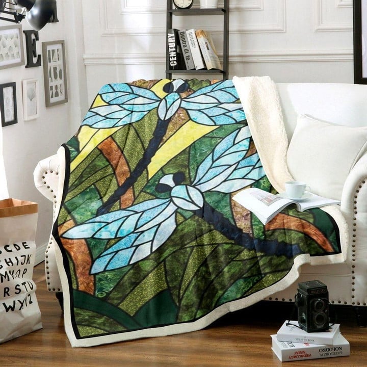 Triangles Dragonfly Printed Sherpa Fleece Blanket