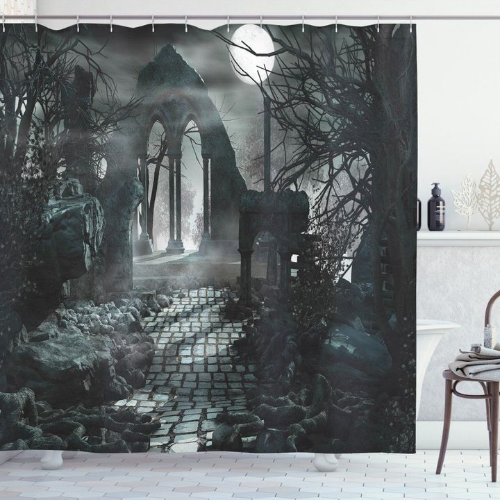 Moon View In Scary Dark Shower Curtain Home Decor