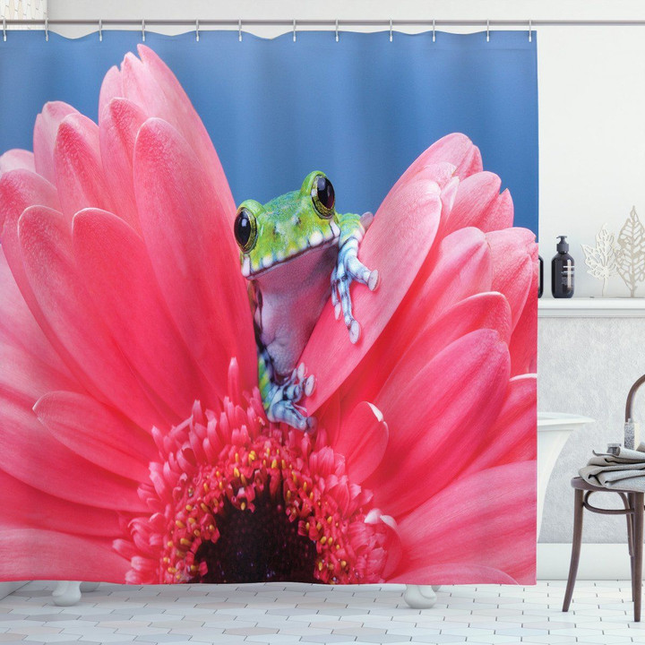Frog On Gabera Flower Shower Curtain Home Decor
