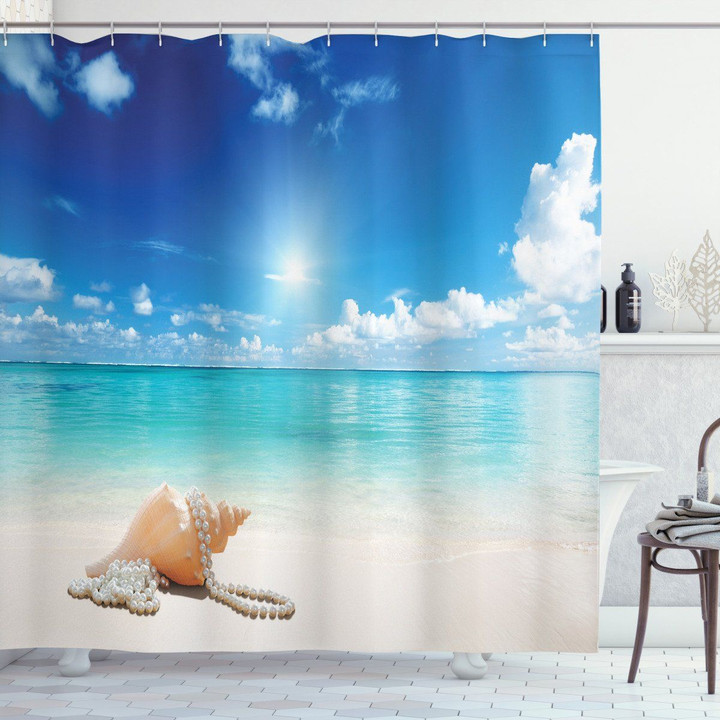 Seashells Tropical Beach Scenery Shower Curtain Home Decor