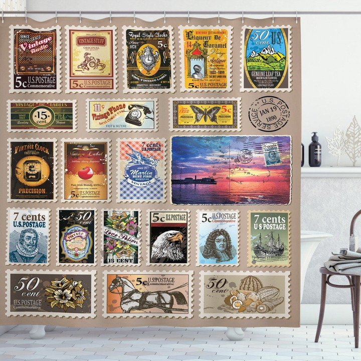 Traveler Tourist Stamps Collection Shower Curtain Home Decor
