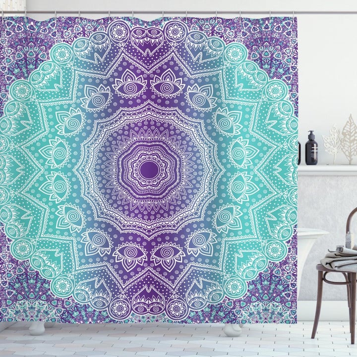 Ornate Hippie Purple And Turquoise Pattern Printed Shower Curtain
