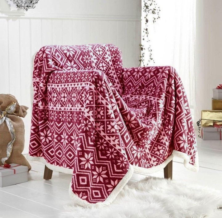 Red Christmas Pattern Printed Sherpa Fleece Blanket
