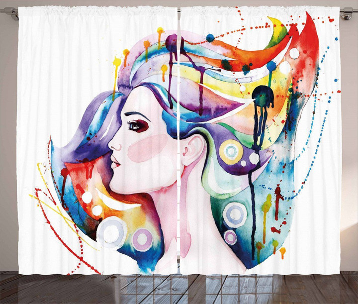Colorful Hair Grunge Young Woman Window Curtain Door Curtain