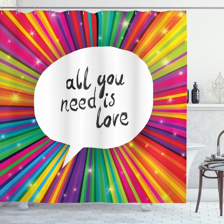Hippie Retro Words All I Need Is You Shower Curtain Home Decor