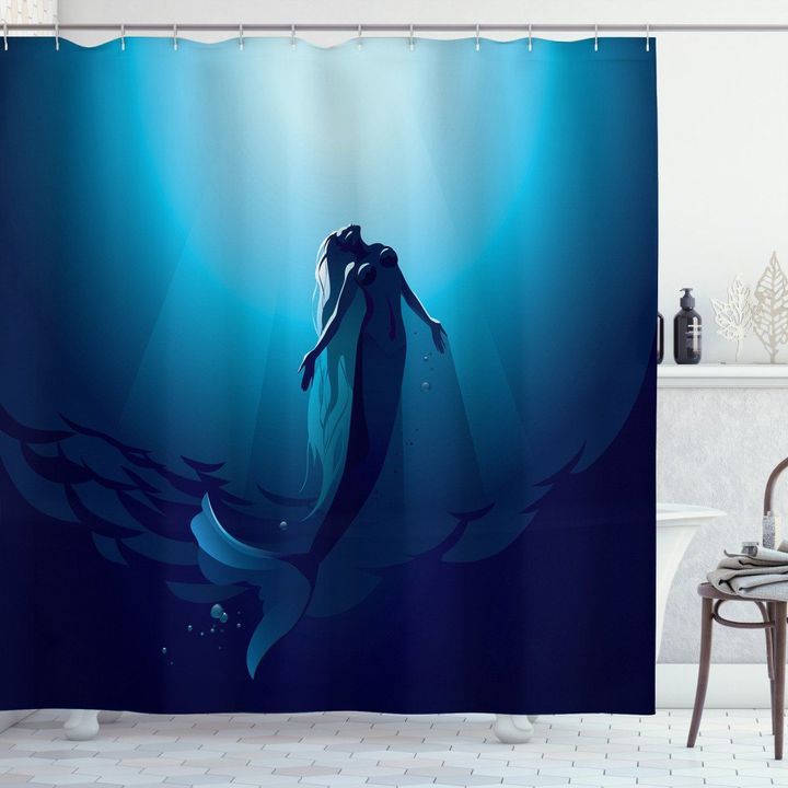 Mermaid In Deep Water Pattern Printed Shower Curtain