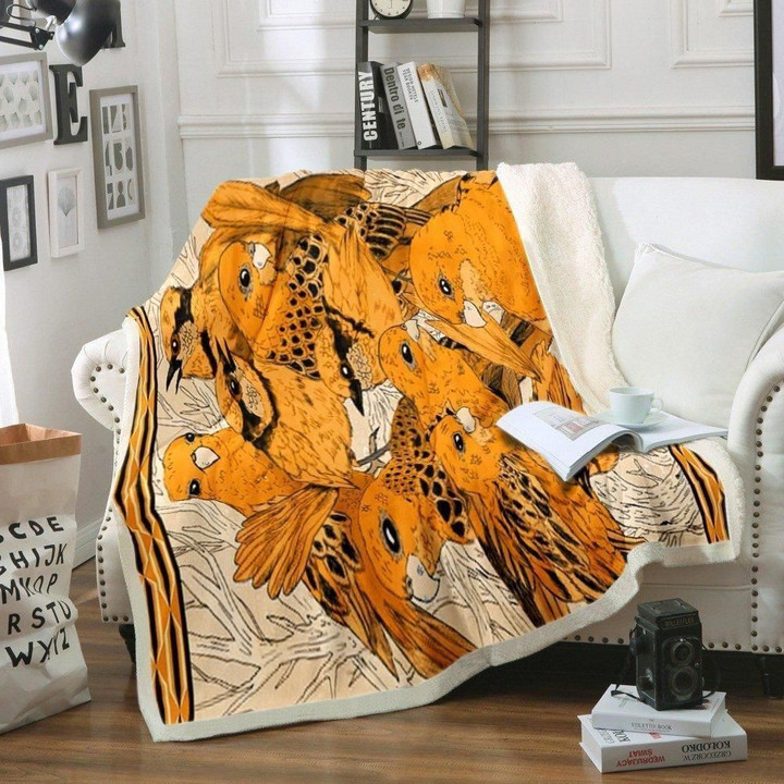 Orange Bird Pattern Printed Sherpa Fleece Blanket